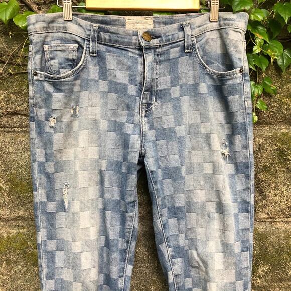 Current Elliott Jeans Checkered Faux Patchwork Denim Fling Boyfriend Loose 29 - Picture 3 of 8